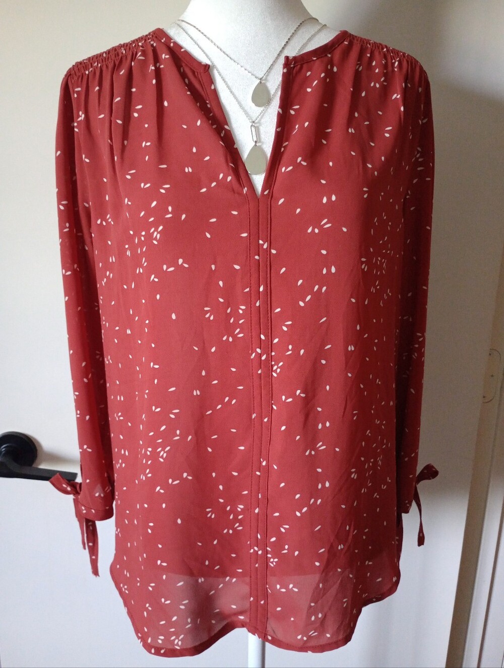 Rustic Red Long Sleeve Blouse With Cream Design Size Small